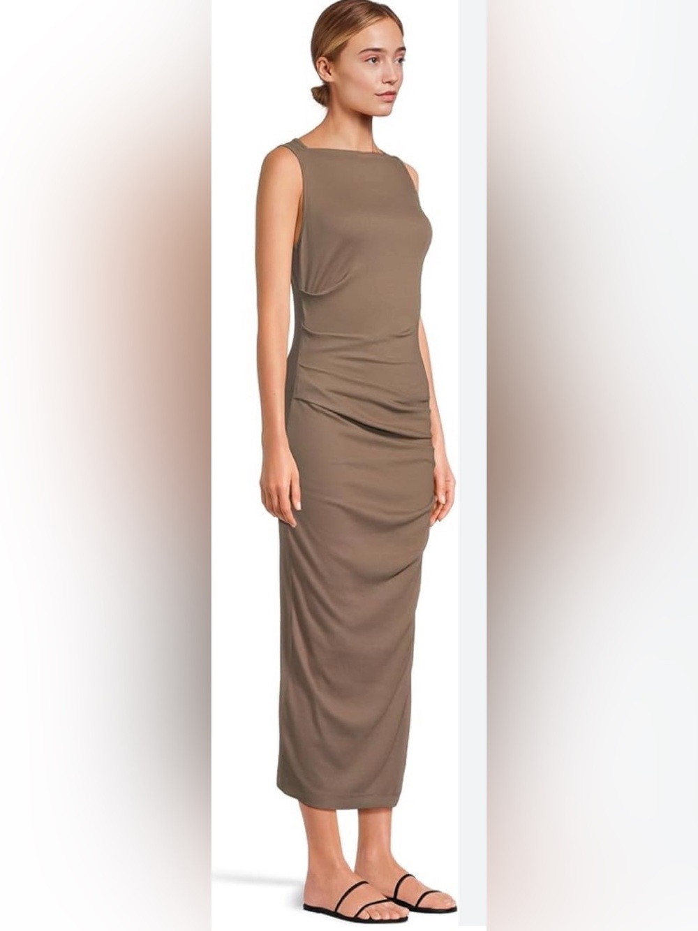 NEW Michael Stars Women's Reign Knife Neck Midi Pleated Dress Olive XL